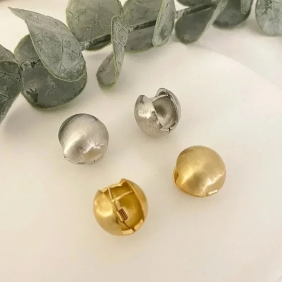 925 Sterling Silver Matte Ball Earrings Sphere Round Huggie Earrings - Picture 2 of 10